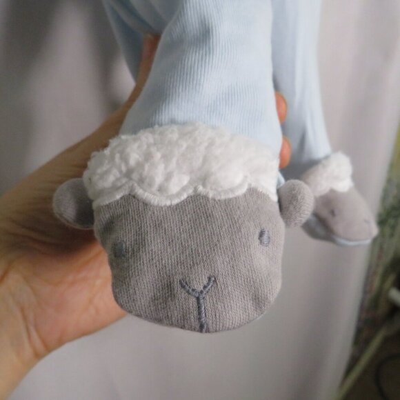 Baby Sheep Lamb Blue striped 2pc Footed Newborn EASY TO OPEN - Picture 6 of 12